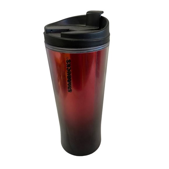 Vintage STARBUCKS OMBRE TUMBLER Mugs Cups Red Black Ombre 2009 Travel 12oz 8" - Picture 1 of 7